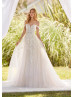 Off Shoulder Beaded Ivory Lace Tulle Spring Wedding Dress